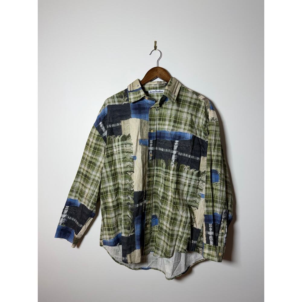 Acne Studios Green Multicolor Patchwork Button Up… - image 1
